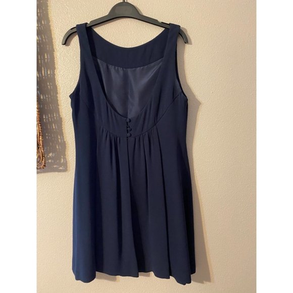 Escada Couture Dress Navy Blue 42 10 12 Low Plunge Open Back Silk Sheath - Picture 9 of 10